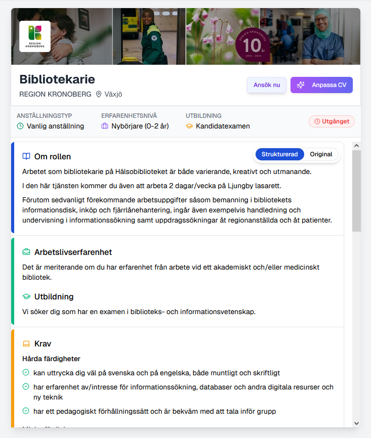 Strukturerad jobbannons